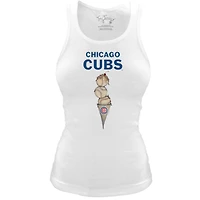 Women's Tiny Turnip White Chicago Cubs Fitted Triple Scoop Tri-Blend Tank Top