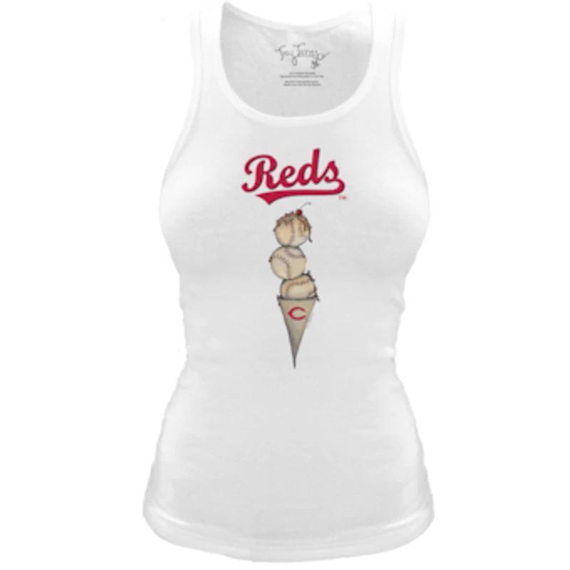 Women's Tiny Turnip White Cincinnati Reds Fitted Triple Scoop Tri-Blend Tank Top