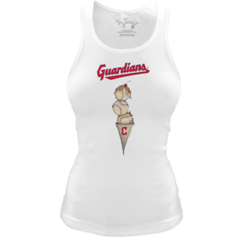 Women's Tiny Turnip White Cleveland Guardians Fitted Triple Scoop Tri-Blend Tank Top