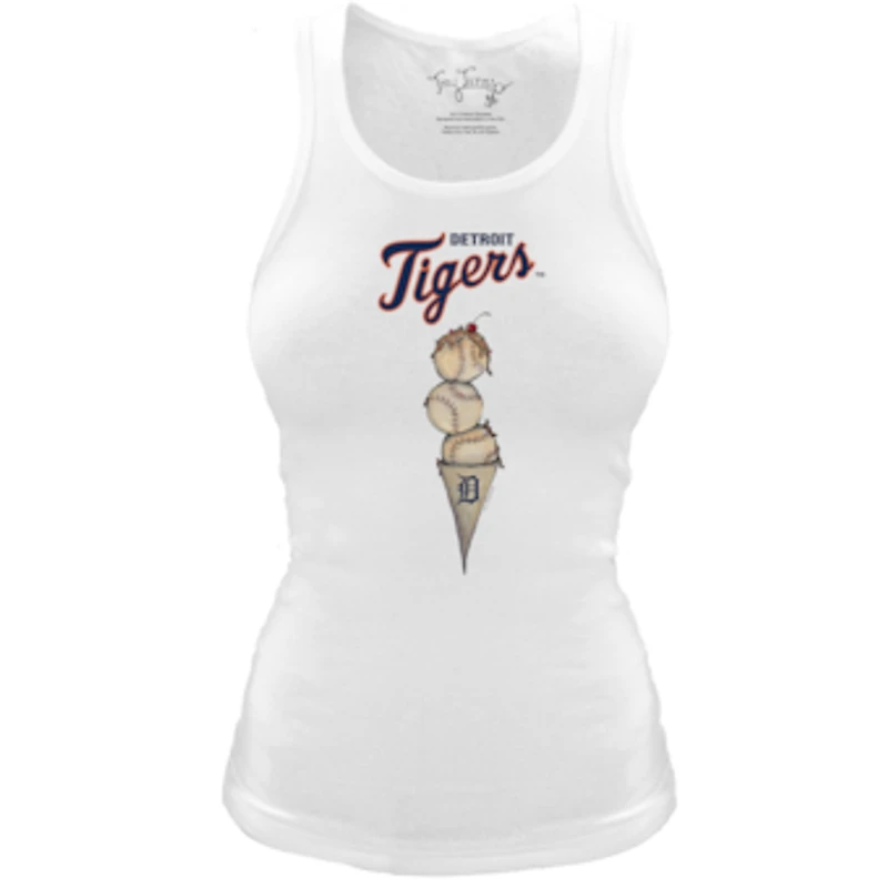 Women's Tiny Turnip White Detroit Tigers Fitted Triple Scoop Tri-Blend Tank Top