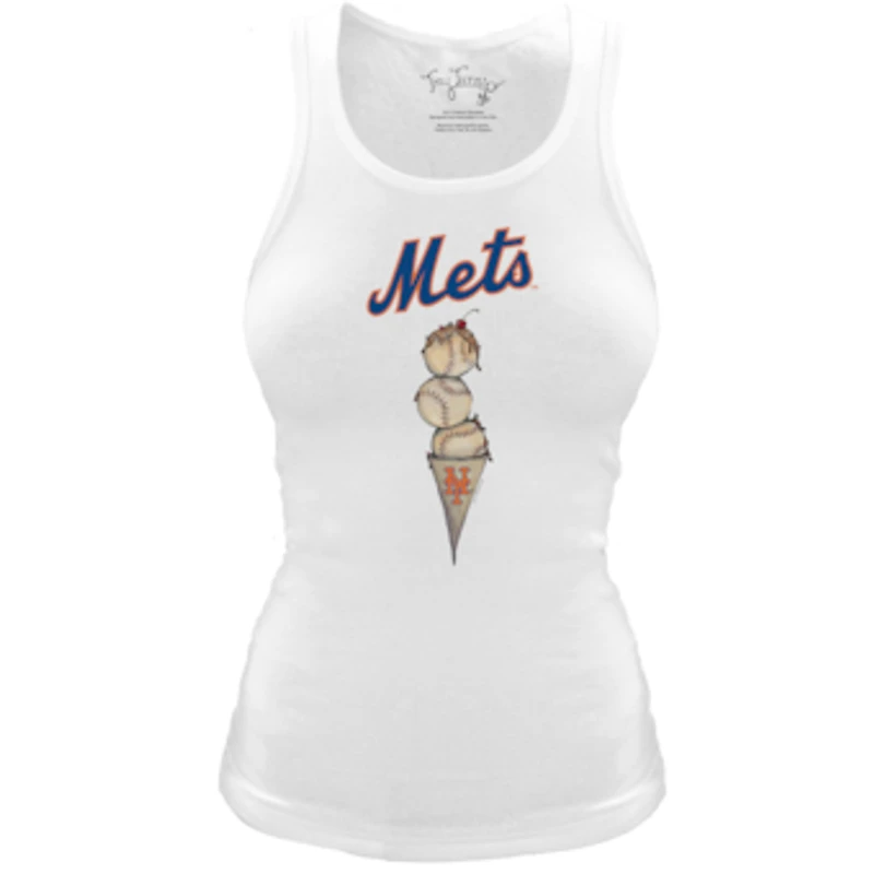 Women's Tiny Turnip White New York Mets Fitted Triple Scoop Tri-Blend Tank Top