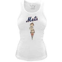 Women's Tiny Turnip White New York Mets Fitted Triple Scoop Tri-Blend Tank Top