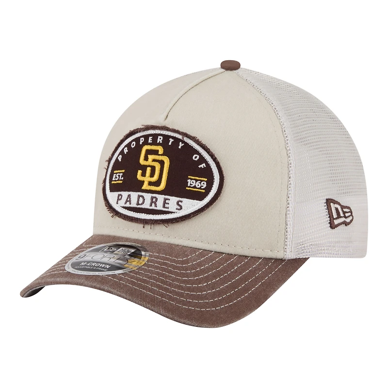 Men's New Era  Light Beige/Brown San Diego Padres Frayed M-Crown A-Frame 9FORTY Trucker Adjustable Hat