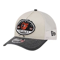 Men's New Era  Light Beige/Black Baltimore Orioles Frayed M-Crown A-Frame 9FORTY Trucker Adjustable Hat