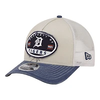 Men's New Era  Light Beige/Navy Detroit Tigers Frayed M-Crown A-Frame 9FORTY Trucker Adjustable Hat