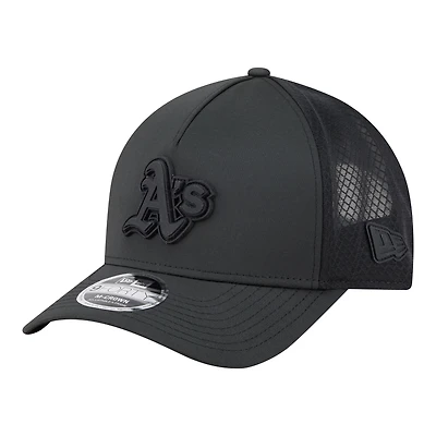 Men's New Era  Black Athletics Badged M-Crown A-Frame 9FORTY Trucker Adjustable Hat
