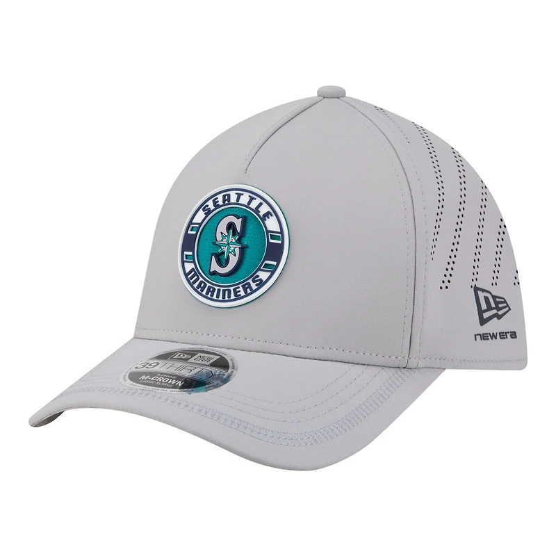 Men's New Era Gray Seattle Mariners Patch 39THIRTY A-Frame M-Crown Perforated Flex Hat