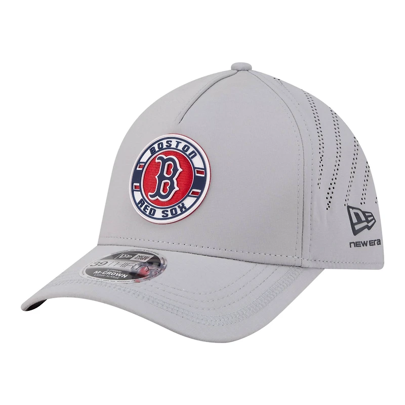 Men's New Era Gray Boston Red Sox Patch 39THIRTY A-Frame M-Crown Perforated Flex Hat