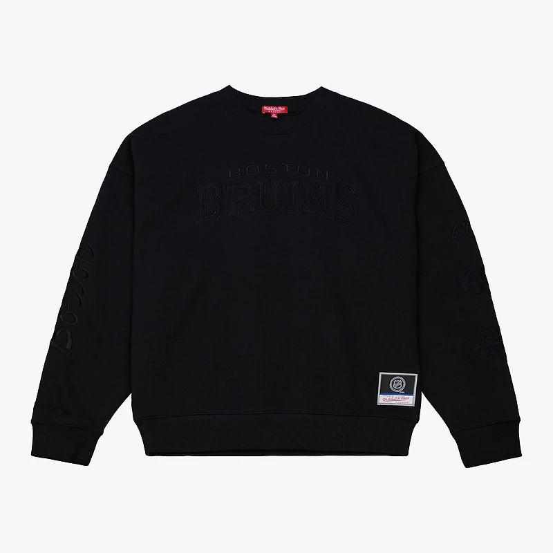 Unisex Mitchell & Ness Black Boston Bruins Phantom Fleece Crew Neck Sweatshirt