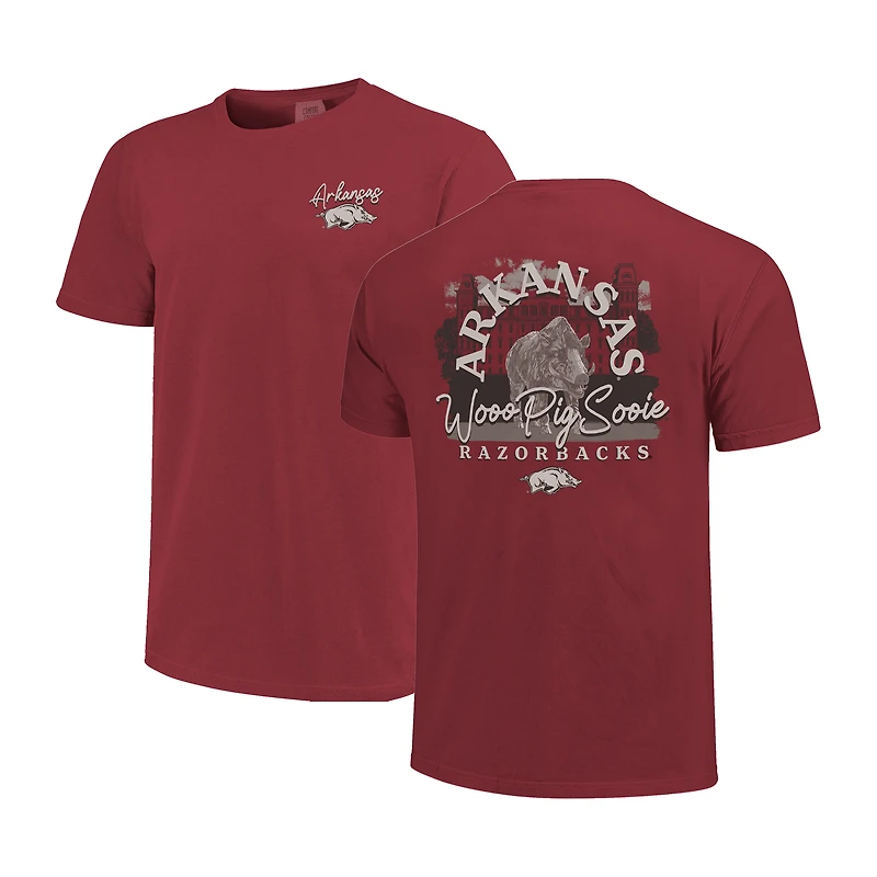 Unisex Image One  Maroon Arkansas Razorbacks Hyper Local Campus Statue T-Shirt