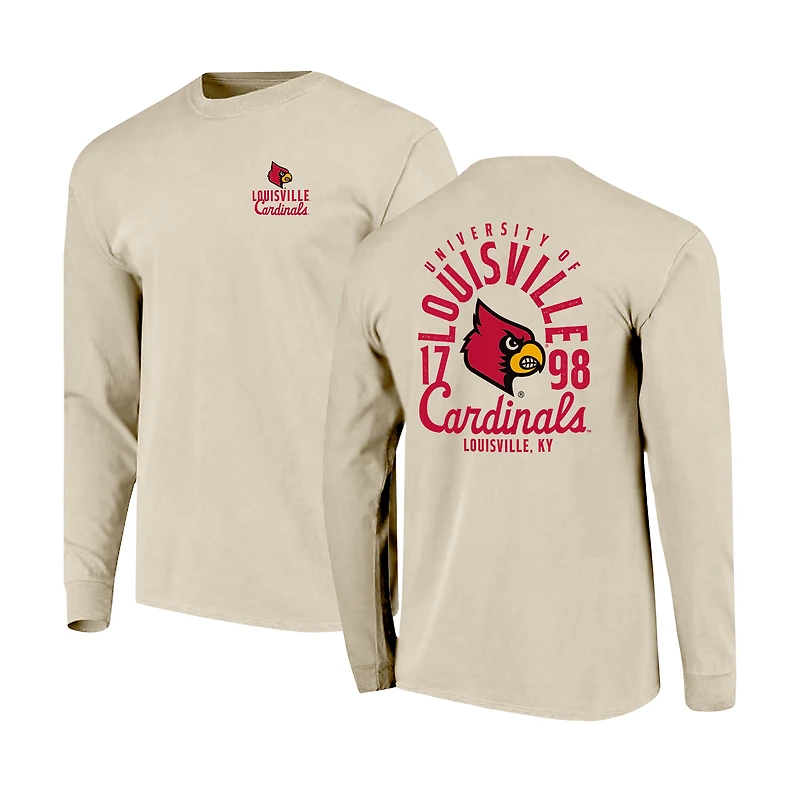 Men's Natural Louisville Cardinals Comfort Colors Mascot Overlay Long Sleeve T-Shirt