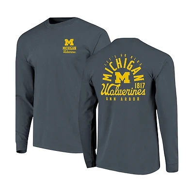 Men's Navy Michigan Wolverines Comfort Colors Mascot Overlay Long Sleeve T-Shirt