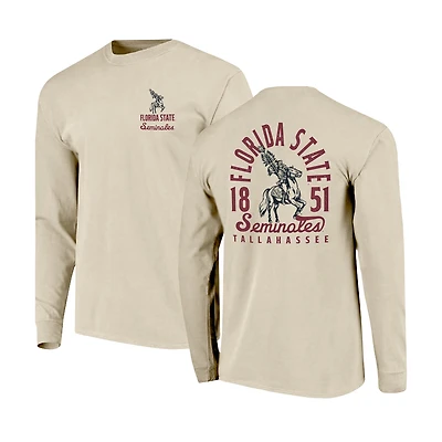 Men's Natural Florida State Seminoles Comfort Colors Mascot Overlay Long Sleeve T-Shirt
