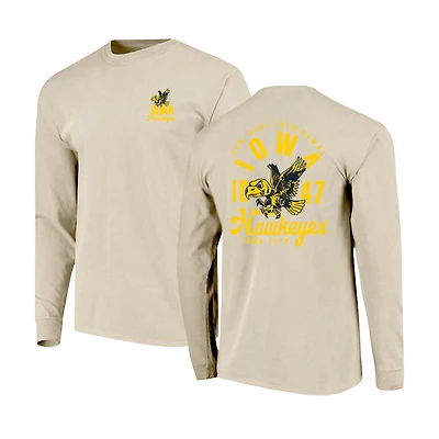 Men's Natural Iowa Hawkeyes Comfort Colors Mascot Overlay Long Sleeve T-Shirt