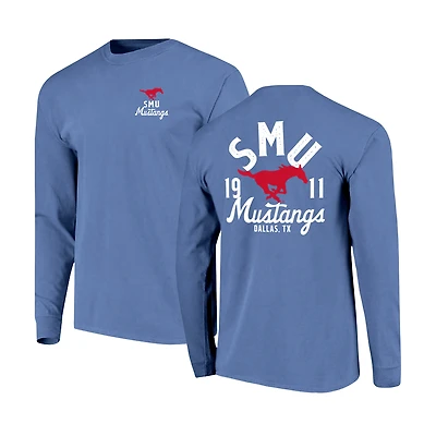 Men's Royal SMU Mustangs Comfort Colors Mascot Overlay Long Sleeve T-Shirt