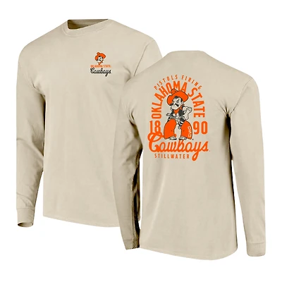 Men's Natural Oklahoma State Cowboys Comfort Colors Mascot Overlay Long Sleeve T-Shirt
