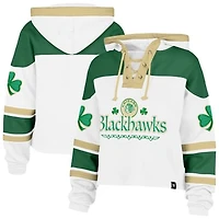 Women's '47  White Chicago Blackhawks McLucky Cropped Lacer Hoodie