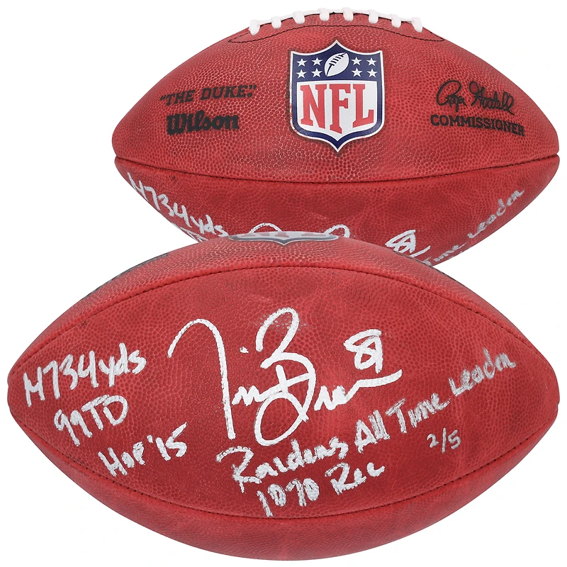 Tim Brown Oakland Raiders Autographed Wilson Duke Full Color Football with Multiple Inscriptions