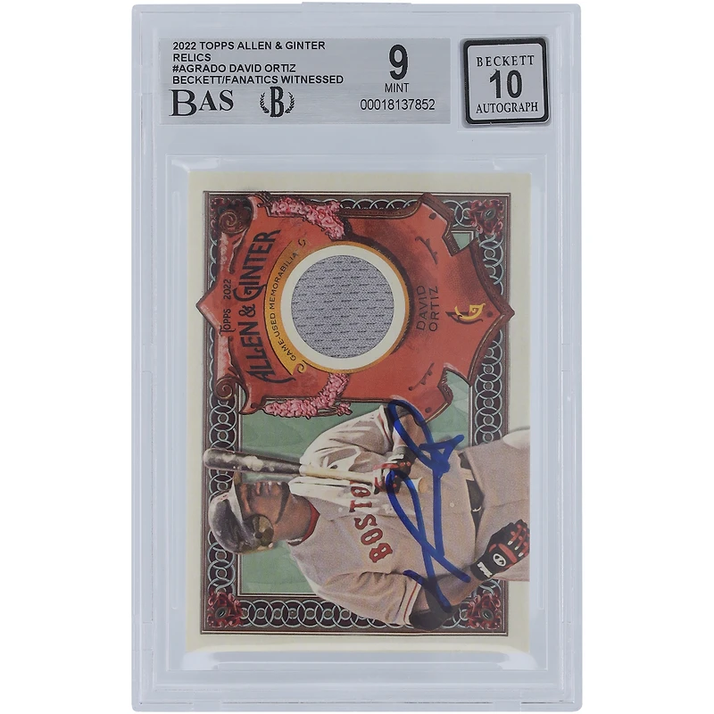 David Ortiz Boston Red Sox Autographed 2022 Topps Allen & Ginter Gray Jersey Relic #AGRA-DO Beckett Fanatics Witnessed Authenticated 9/10 Card