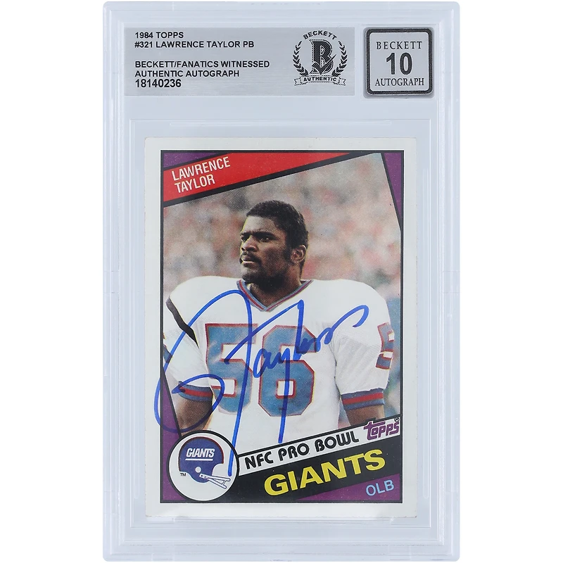 Lawrence Taylor New York Giants Autographed 1984 Topps #321 Beckett Fanatics Witnessed Authenticated 10 Card