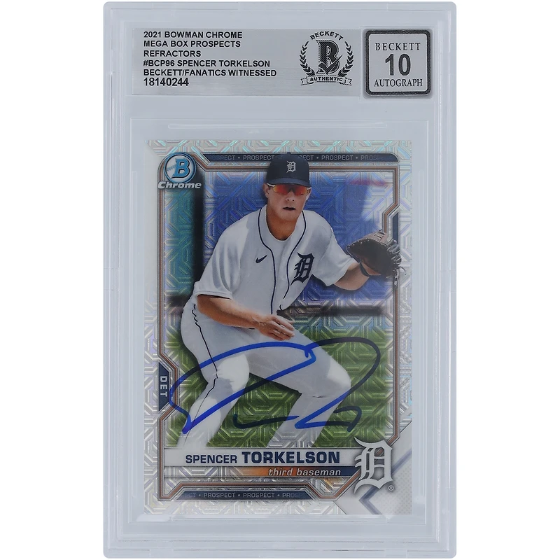 Spencer Torkelson Detroit Tigers Autographed 2021 Bowman Chrome Prospects Mega Box Refractors #BCP-96 Beckett Fanatics Witnessed Authenticated 10 Card