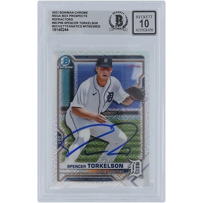 Spencer Torkelson Detroit Tigers Autographed 2021 Bowman Chrome Prospects Mega Box Refractors #BCP-96 Beckett Fanatics Witnessed Authenticated 10 Card