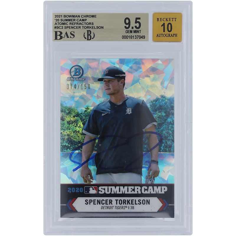 Spencer Torkelson Detroit Tigers Autographed 2021 Bowman Chrome '20 Summer Camp Atomic Refractors #SC-2 #/150 Beckett Fanatics Witnessed Authenticated 9.5/10 Card