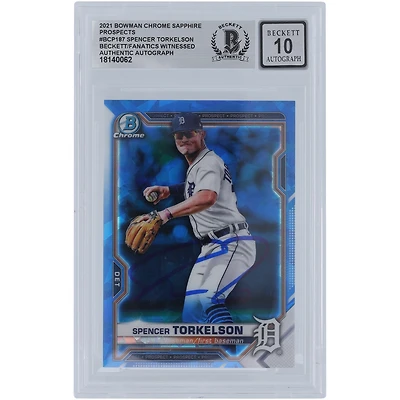 Spencer Torkelson Detroit Tigers Autographed 2021 Bowman Chrome Sapphire Prospects #BCP- Beckett Fanatics Witnessed Authenticated 10 Card