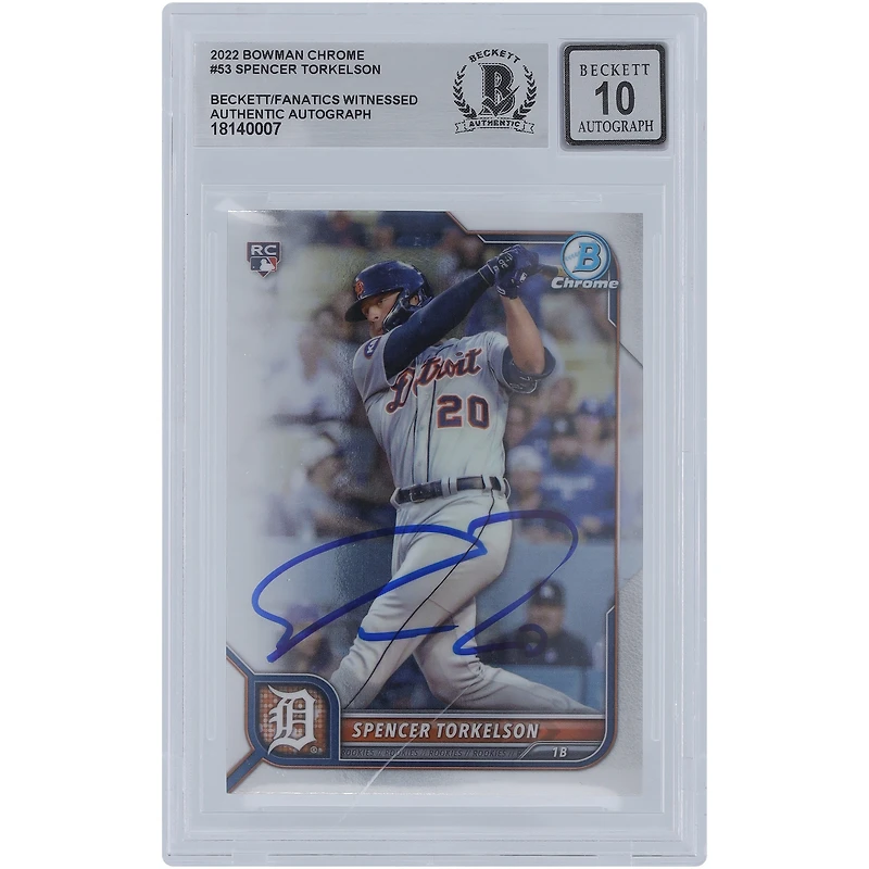 Spencer Torkelson Detroit Tigers Autographed 2022 Bowman Chrome #53 Beckett Fanatics Witnessed Authenticated 10 Rookie Card