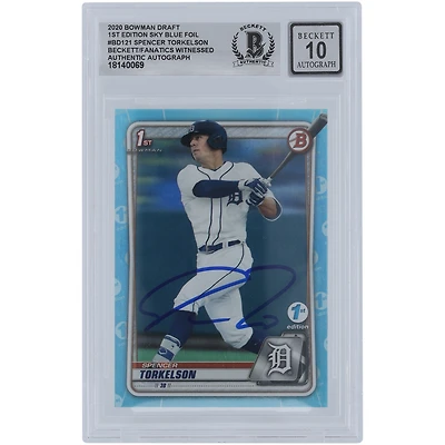 Spencer Torkelson Detroit Tigers Autographed 2020 Bowman Draft 1st Edition Sky Blue Foil #BD-121 Beckett Fanatics Witnessed Authenticated 10 Card