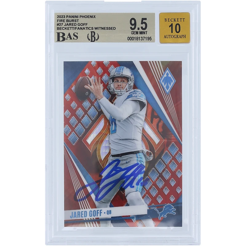 Jared Goff Detroit Lions Autographed 2023 Panini Phoenix Fire Burst #27 #/340 Beckett Fanatics Witnessed Authenticated /10 Card