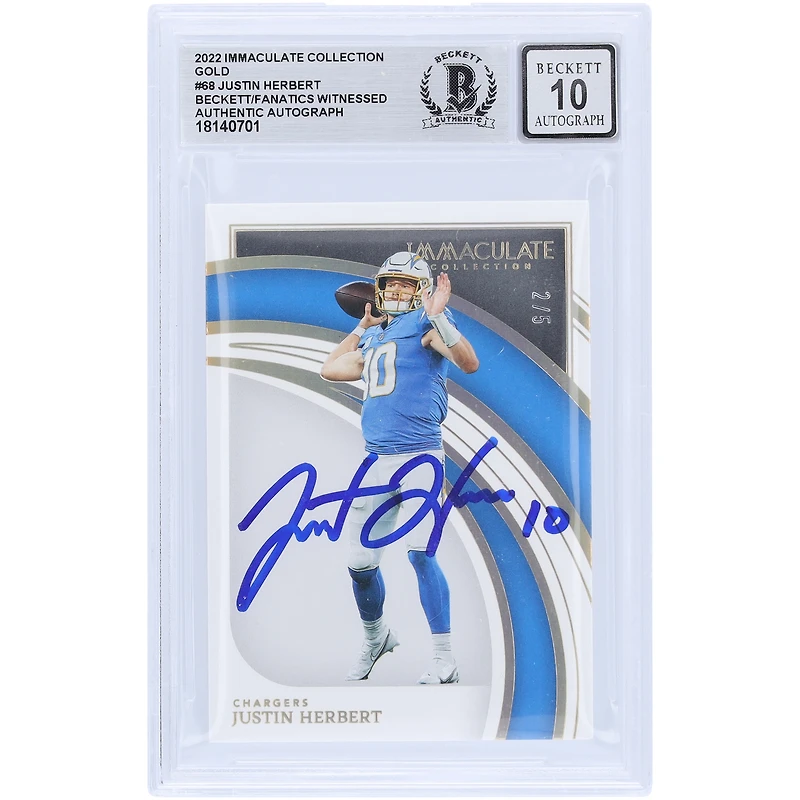 Justin Herbert Los Angeles Chargers Autographed 2022 Panini Immaculate Gold #68 #/5 Beckett Fanatics Witnessed Authenticated 10 Card