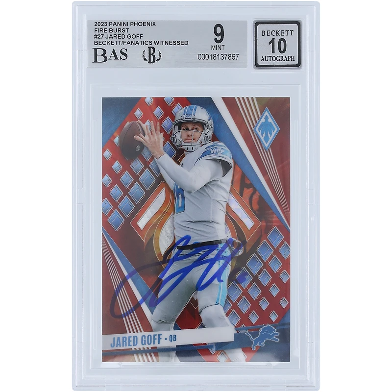 Jared Goff Detroit Lions Autographed 2023 Panini Phoenix Fire Burst #27 #/340 Beckett Fanatics Witnessed Authenticated 9/10 Card