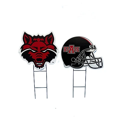 Pegasus Arkansas State Red Wolves Logo and Helmet Two-Piece Yard Sign Set