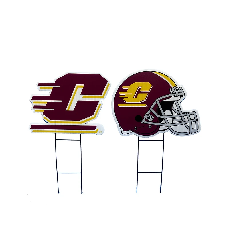 Pegasus Central Michigan Chippewas Logo and Helmet Two-Piece Yard Sign Set