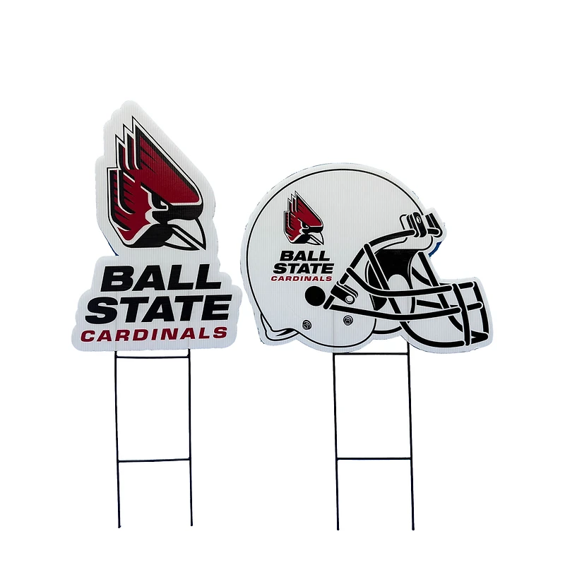 Pegasus Ball State Cardinals Logo and Helmet Two-Piece Yard Sign Set