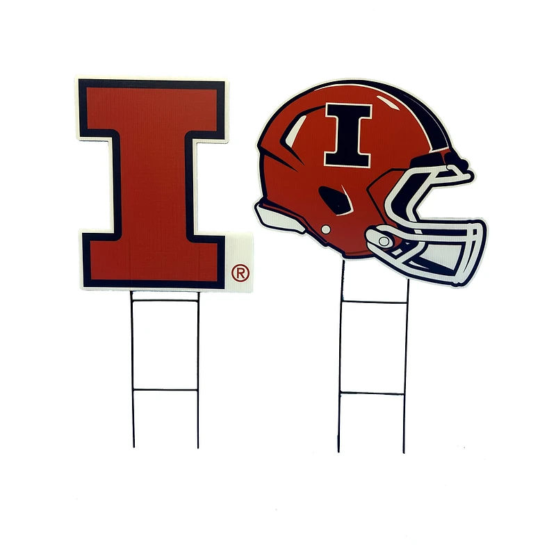 Pegasus Illinois Fighting Illini Logo and Helmet Two-Piece Yard Sign Set