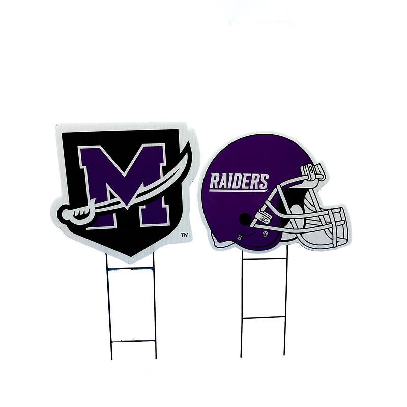 Pegasus Mount Union Purple Raiders Logo and Helmet Two-Piece Yard Sign Set
