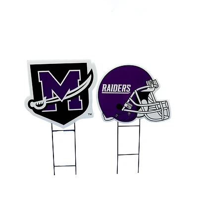 Pegasus Mount Union Purple Raiders Logo and Helmet Two-Piece Yard Sign Set