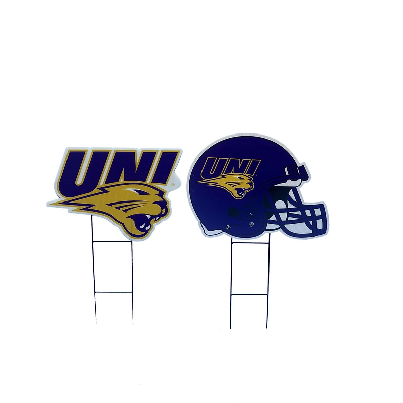 Pegasus Northern Iowa Panthers Logo and Helmet Two-Piece Yard Sign Set