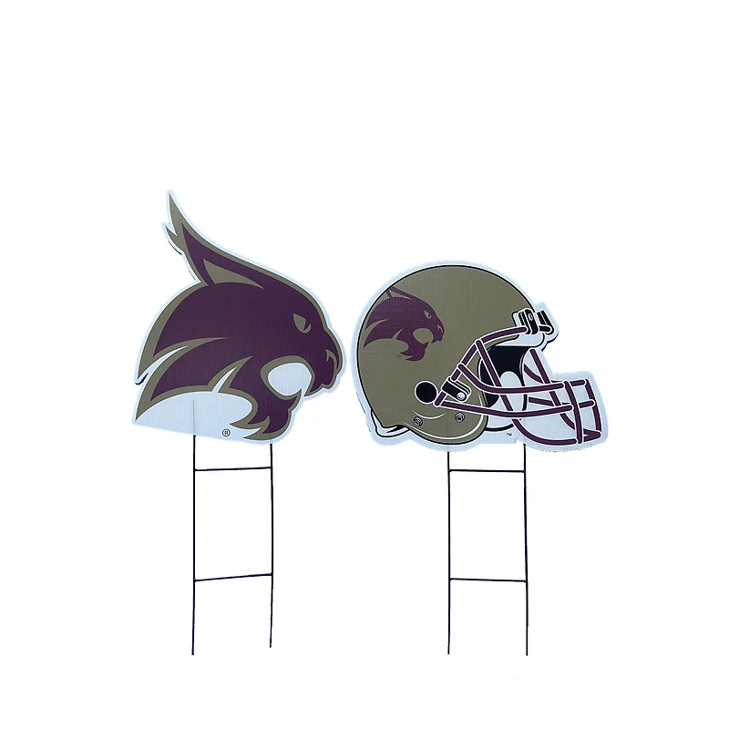 Pegasus Texas State Bobcats Logo and Helmet Two-Piece Yard Sign Set