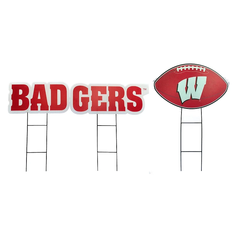 Pegasus Wisconsin Badgers Wordmark and Football Three-Piece Yard Sign Set