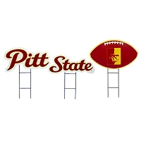 Pegasus Pittsburg State Gorillas Wordmark and Football Three-Piece Yard Sign Set
