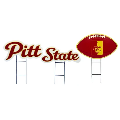 Pegasus Pittsburg State Gorillas Wordmark and Football Three-Piece Yard Sign Set