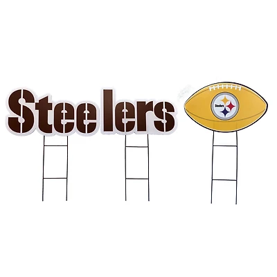 Pegasus Pittsburgh Steelers Wordmark and Football Three-Piece Yard Sign Set