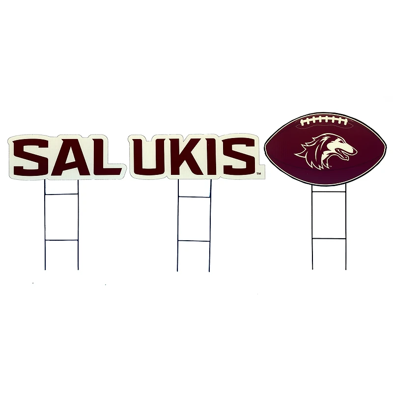 Pegasus Southern Illinois Salukis Wordmark and Football Three-Piece Yard Sign Set