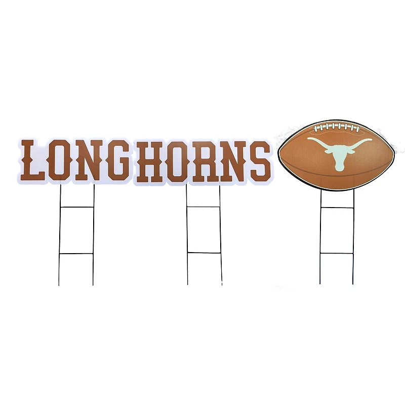 Pegasus Texas Longhorns Wordmark and Football Three-Piece Yard Sign Set