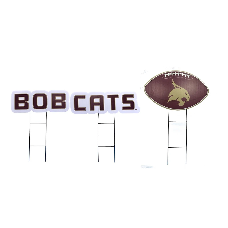 Pegasus Texas State Bobcats Wordmark and Football Three-Piece Yard Sign Set