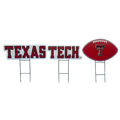 Pegasus Texas Tech Red Raiders Wordmark and Football Three-Piece Yard Sign Set