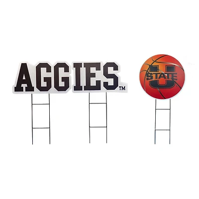 Pegasus Utah State Aggies Wordmark and Basketball Three-Piece Yard Sign Set